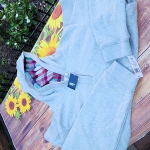 Lands' End Serious Sweats Sweatshirt w Plaid Hood